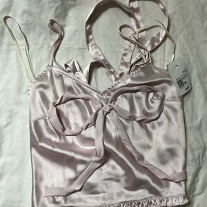 Forever 21 Seashell Pink Satin Lace-Up Cami Top